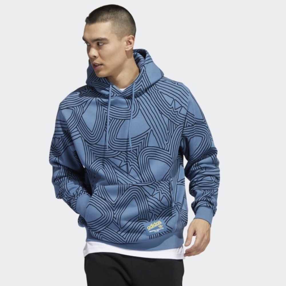 Adidas Originals Athletic Club Graphic Allover Hoodie Blue S Unisex